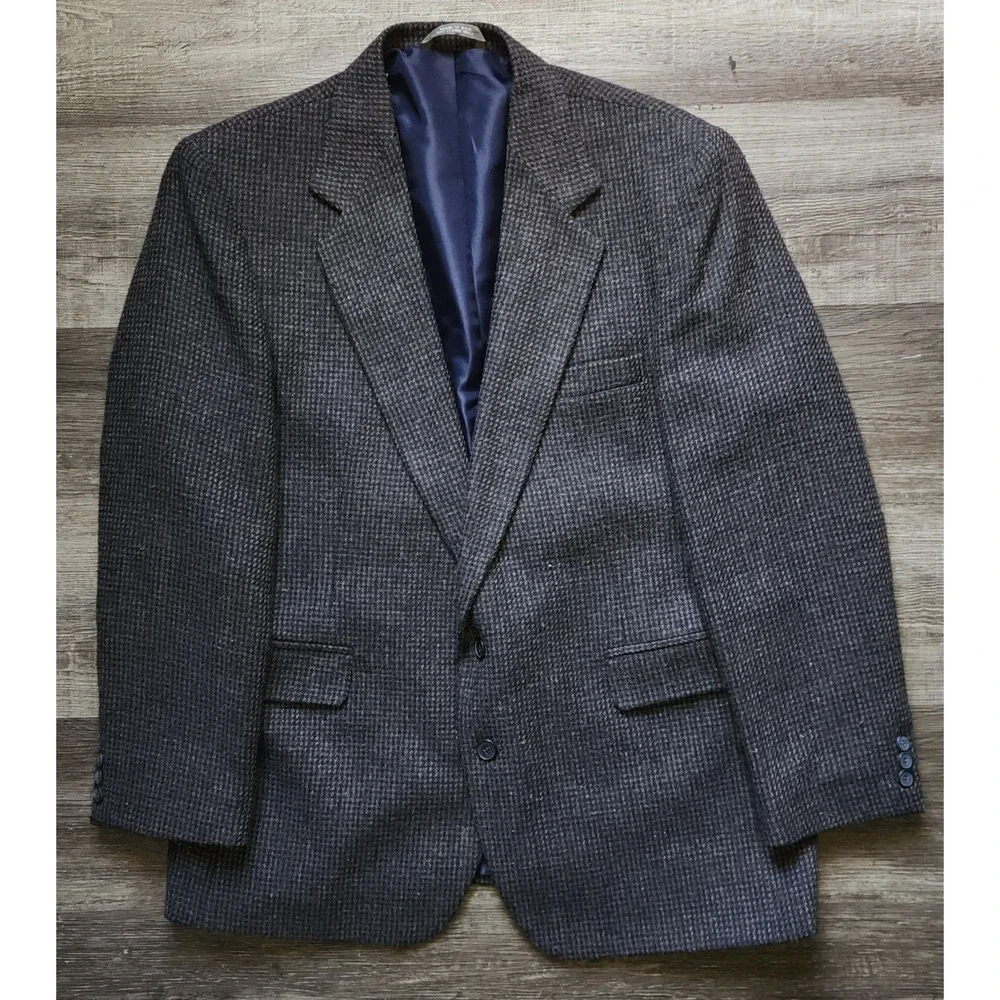 Vintage Haggar Mens 44R Tweed Two Button Made In USA Sport Jacket Blazer Blue